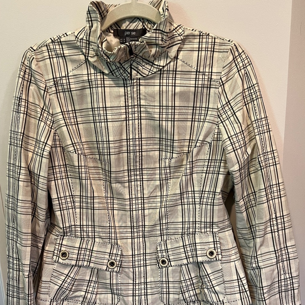 Per Se Cream Plaid Zippered Jacket Size 6